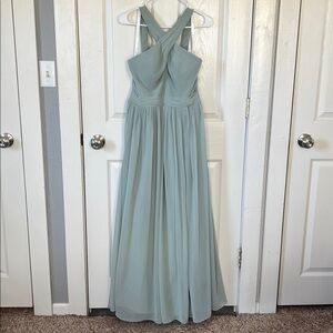 Azazie Elvira Agave A-Line Pleated Chiffon Dress Green Floor Length Custom Size